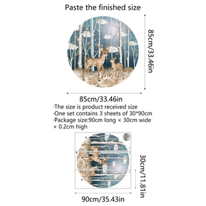 Round wall sticker featuring forest deer under clouds and moon, 85cm diameter set