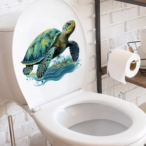 Colorful Sea Turtle Toilet Lid Sticker PVC Waterproof Self Adhesive Ocean Theme Bathroom Decor Decal Removable