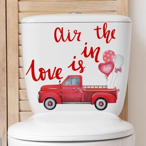 Romantic Love is in the air wall sticker featuring red vintage truck and heart balloons