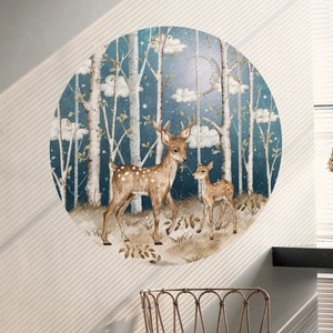 Nordic wall sticker featuring forest deer and white clouds on a neutral background