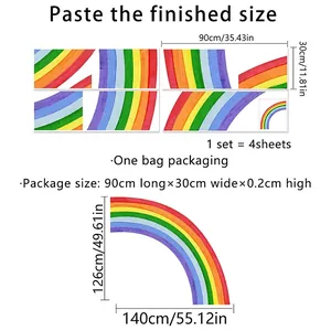 Large rainbow wall decal for kids room with dimensions 140x126cm and colorful arc design