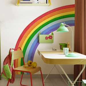 Large rainbow wall decal sticker for kids room nursery with seven colorful arched stripes