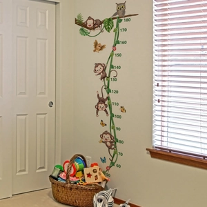 Cartoon monkeys and owl growth chart wall sticker for kids room height measurement
