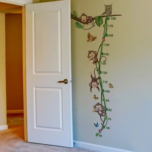 Cartoon Monkey Tree Branch Vine Height Chart Wall Sticker PVC Removable Nursery Decor For Kids Room Growth Measurement