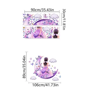 Size chart showing dimensions for moon girl and flower wall sticker set of 2 sheets