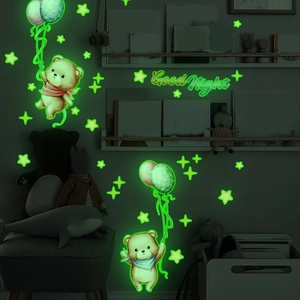 Stickers muraux ours lumineux avec ballons et étoiles pour décoration chambre d'enfant