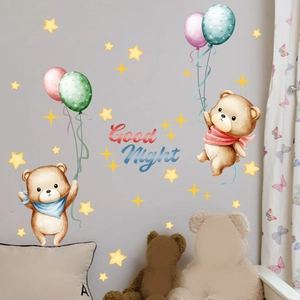 Stickers muraux ours avec ballons et texte Good Night pour décoration de chambre enfant