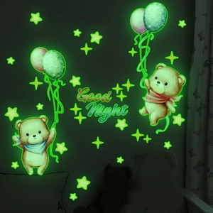 Stickers muraux ours de dessin animé lumineux pour décoration de chambre d'enfant la nuit