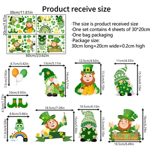 St. Patrick's Day gnome clover window stickers set with 4 sheets for glass decoration