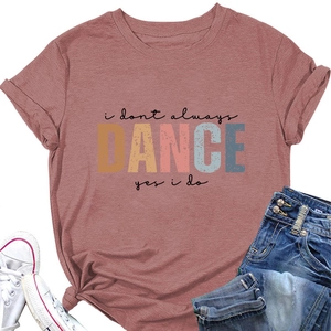 Flat lay of pink cotton short-sleeve T-shirt with vintage DANCE slogan design