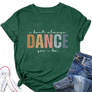 Detail of dark green cotton T-shirt featuring vintage retro letter print and crew neck