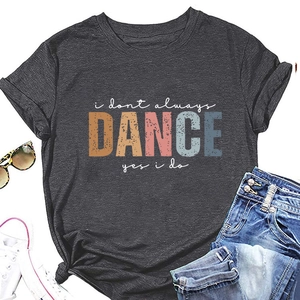Flat lay of dark gray cotton t-shirt with colorful vintage dance slogan and accessories