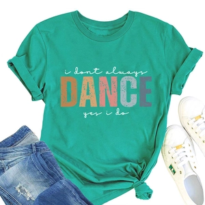 Detail of emerald green t-shirt with DANCE print and stylish front hem knot detail