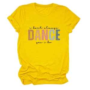 Detail of ginger short-sleeve T-shirt with 'i don't always DANCE yes i do' graphic print