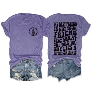 Vues détaillées du t-shirt femme violet chiné avec imprimé au dos et manches à revers
