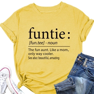 Detail of yellow cotton T-shirt with funtie print and stylish side knot design
