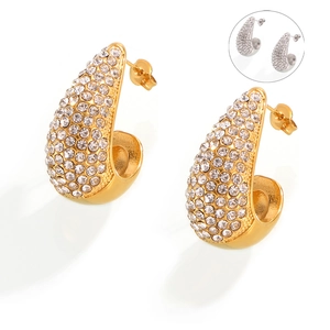 Boucles d'oreilles gouttes dorées 18k avec pavé de cristaux brillants pour femmes