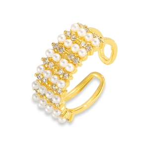 British vintage gold-plated C-shaped ear cuff with four rows of pearls and rhinestones