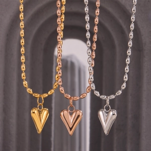 Collier Pendentif Cœur Acier Titane Plaqué Or 18K Chaîne À Billes Bijoux Chic Minimaliste Pour Femmes