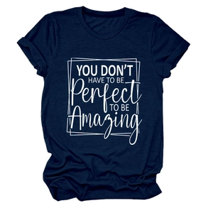 Detail of navy blue cotton t-shirt featuring YOU DON'T HAVE TO white slogan print