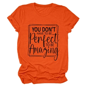 Detail of orange round neck T-shirt with 'YOU DON'T HAVE TO' black slogan print