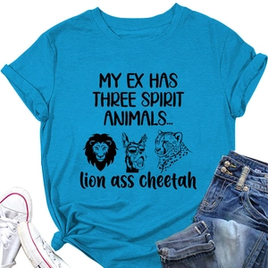 T-shirt en coton bleu avec imprimé animal humoristique et jean en denim à plat