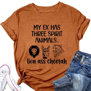 T-shirt femme orange brûlé en coton avec imprimé graphique humoristique et col rond