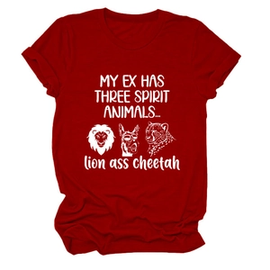 T-shirt femme bordeaux en coton avec imprimé graphique humoristique animaux