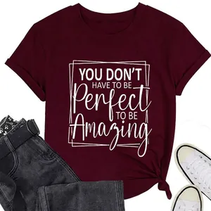 Women Casual Short Sleeve Round Neck Loose Cotton T-Shirt Letter Print Quote Summer Fashion Comfortable Tee Top