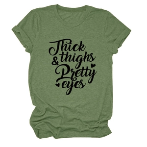 Detailed view of the olive green fabric texture and printed lettering on this casual tee
