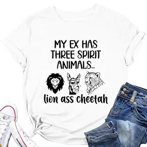 Mon Ex a Trois Animaux Spirituels Humour Graphique Imprimé Femme Col Rond Manches Courtes Mélange Coton T-Shirt Casual