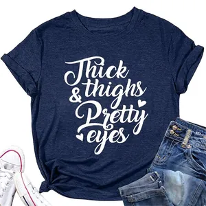 Women Casual Cotton Blend Round Neck T-Shirt Short Sleeve Slogan Print Loose Fit Summer Comfortable Daily Wear Top