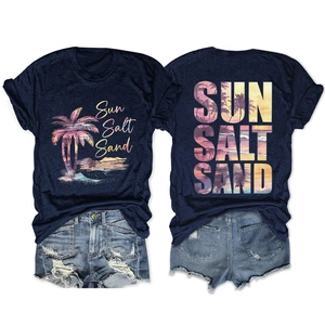 Vues avant et arrière du t-shirt bleu marine avec imprimés graphiques Sun Salt Sand