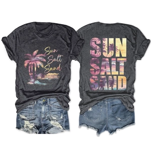 Ensemble t-shirt gris foncé Sun Salt Sand avec motif palmier et short en jean
