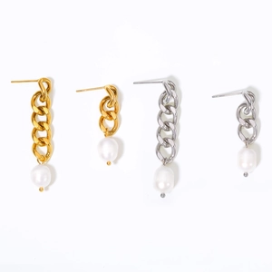 Gold and silver curb chain tassel earrings with freshwater pearls in various lengths