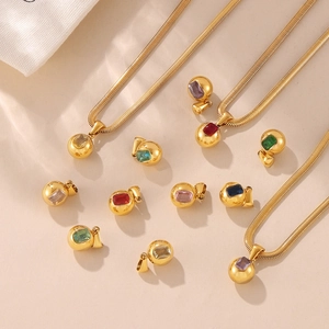 Κολιέ φίδι από ανοξείδωτο ατσάλι 18k χρυσό με πολύχρωμο μενταγιόν από ζιργκόν