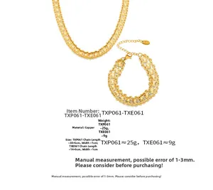Detail of gold geometric cross-pattern chain set showing necklace and bracelet specs