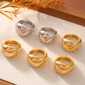 Chic 18k gold plated wide geometric dome rings set with sparkling zircon for women