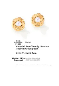 Détails de boucles d'oreilles dorées avec perle et spécifications de dimensions