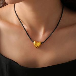 Herz Anhänger Halskette Titan Edelstahl Mit Schwarzem Geflochtenem Seil Minimalistisch Retro Mode Schmuck Für Damen