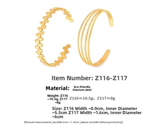 Details der mit 18k Gold vergoldeten Titanstahl-Armreifen mit geometrischen Wellen