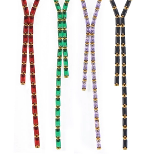 Elegant gold-plated necklaces with rectangle colorful crystals in Y-shape design