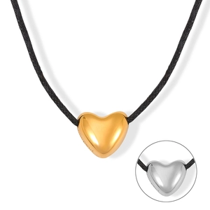 Minimalistische Herz-Halskette mit schwarzer Kordel in Gold und Silber aus Edelstahl