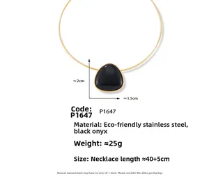 Detailed size specifications for the triangle black onyx pendant necklace in stainless steel