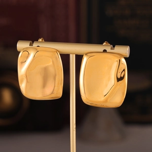 Minimalist 18k gold plated stainless steel square earrings with liquid metal texture