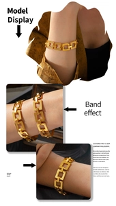 Detailed view of polished 18k gold plated titanium steel square link chain bracelet