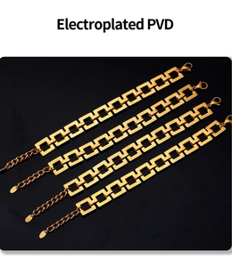 Detail of PVD gold plated stainless steel square link bracelets with lobster clasp