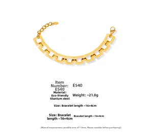 Detailed specs of geometric link bracelet in 18k gold plated titanium steel, 16+4cm length