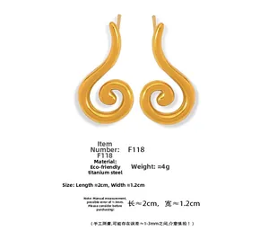 Detail of 18k gold plated titanium steel spiral earrings showing product dimensions and weight