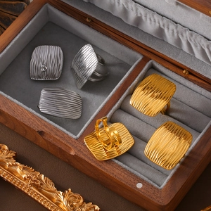 Modern geometric square textured rings in gold and silver finish with adjustable bands